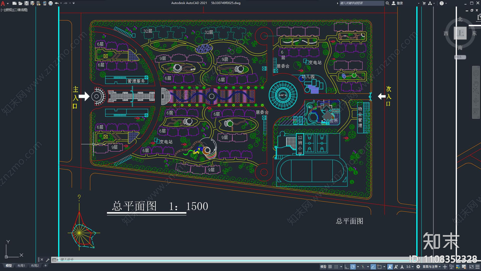 住宅小区建筑规划cad施工图下载【ID:1108352328】