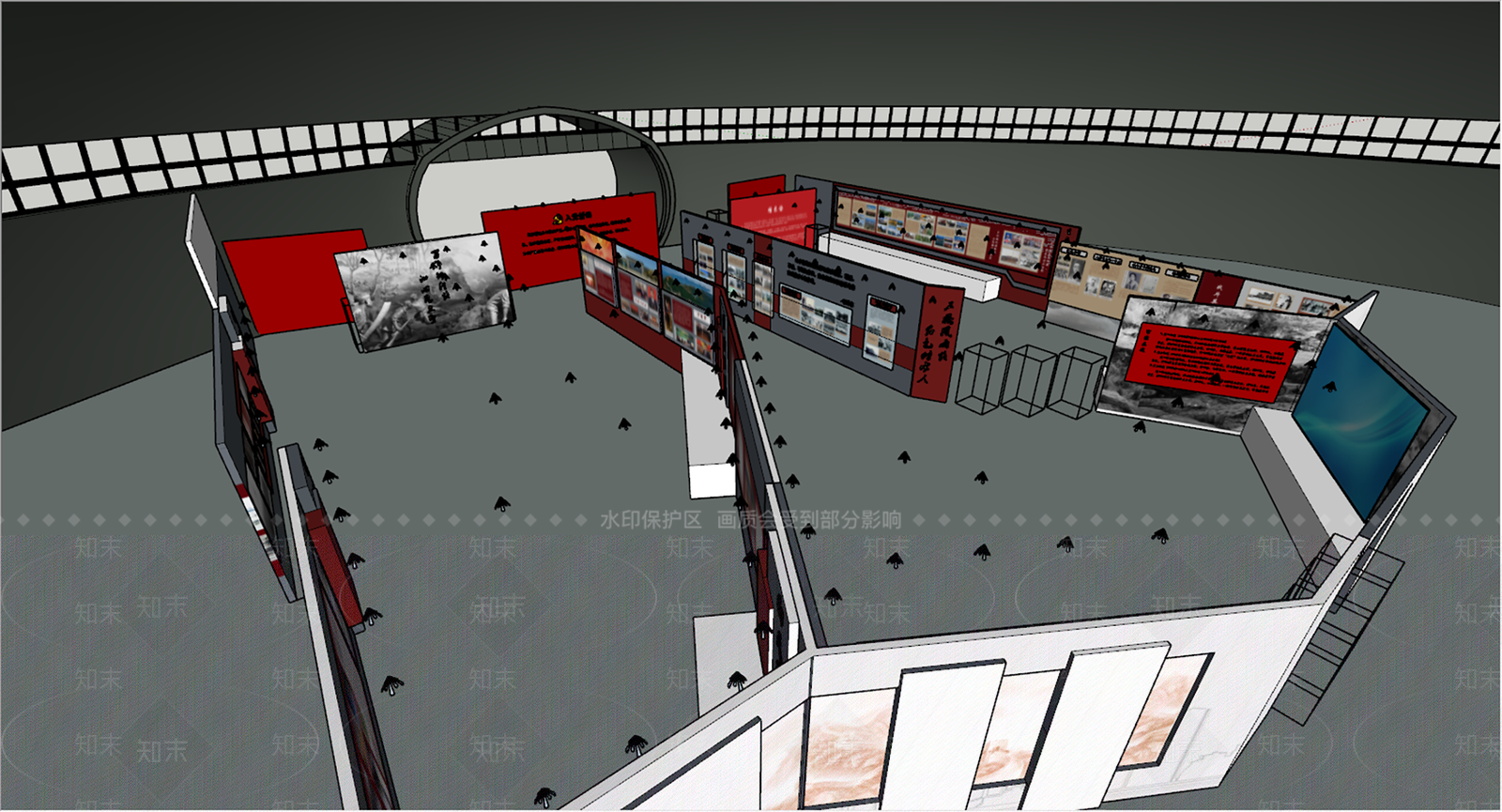 现代党建展厅SU模型下载【ID:1108360037】