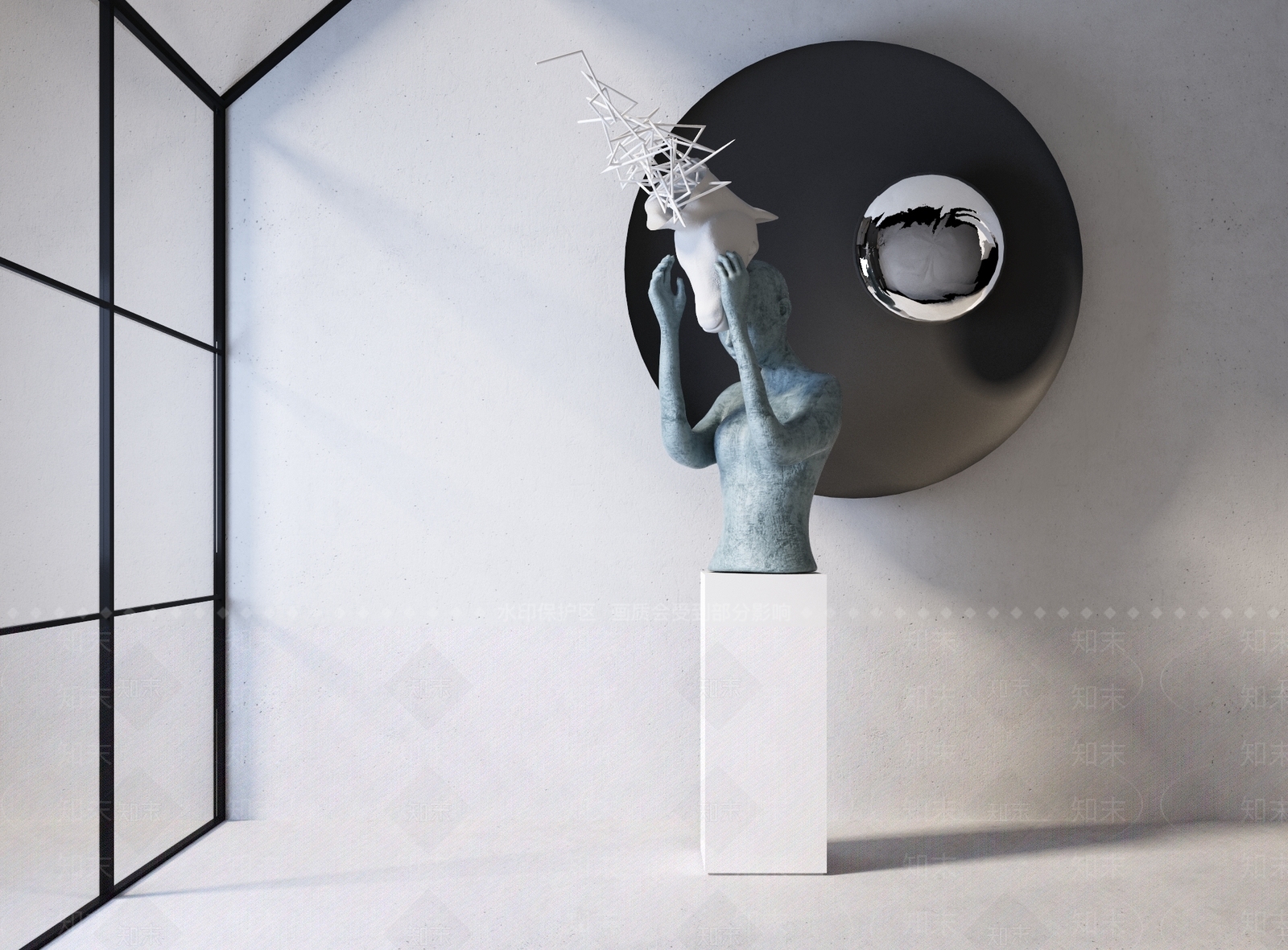 现代人像雕塑SU模型下载【ID:1108368554】