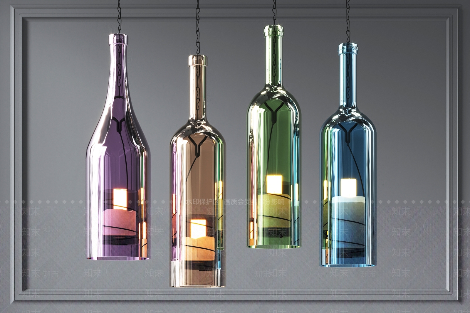 现代酒瓶吊灯3D模型下载【ID:1108373037】