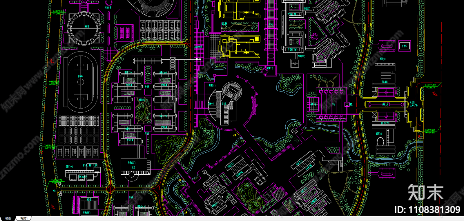 晒某大学总平面布置图施工图下载【ID:1108381309】