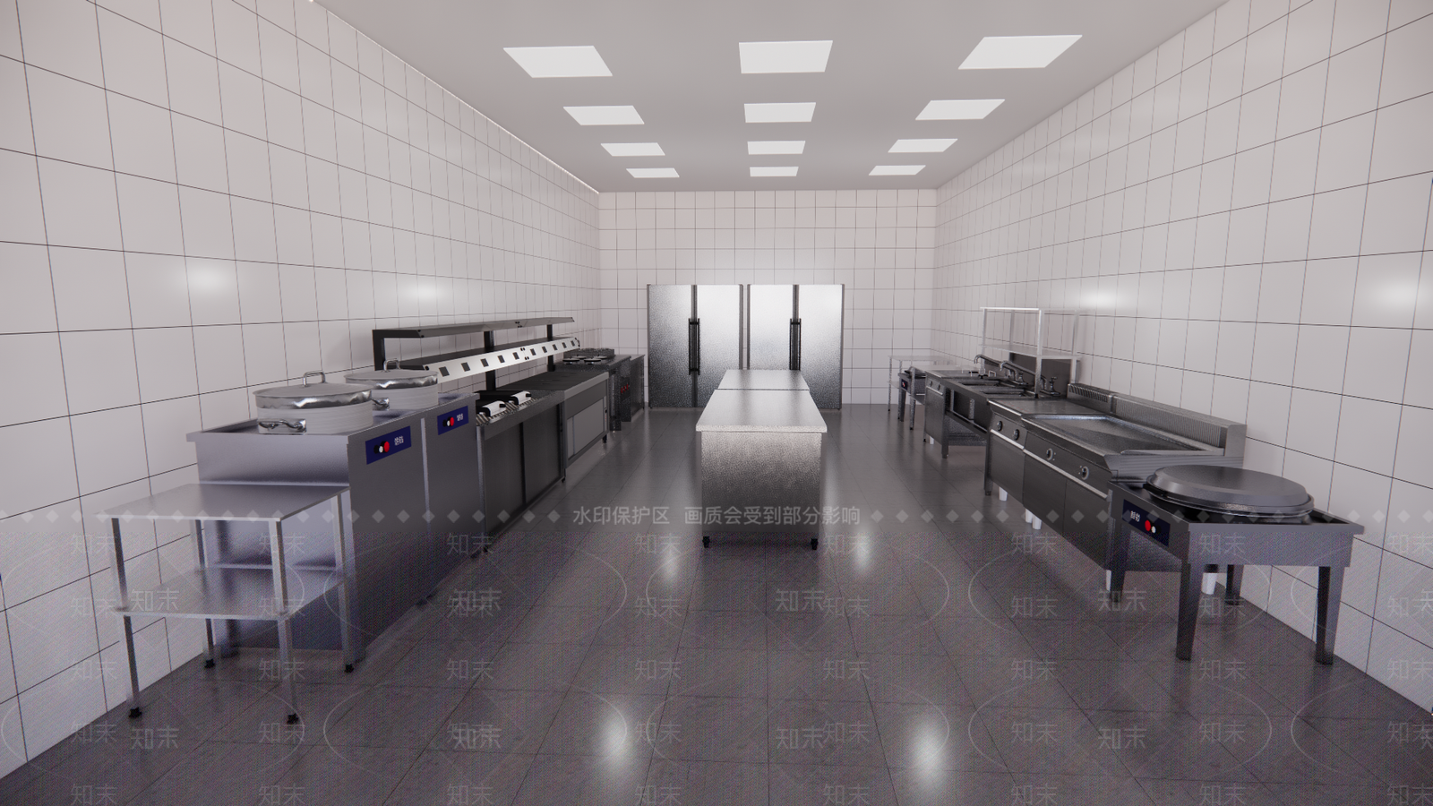 现代酒店中央厨房SU模型下载【ID:1108387782】