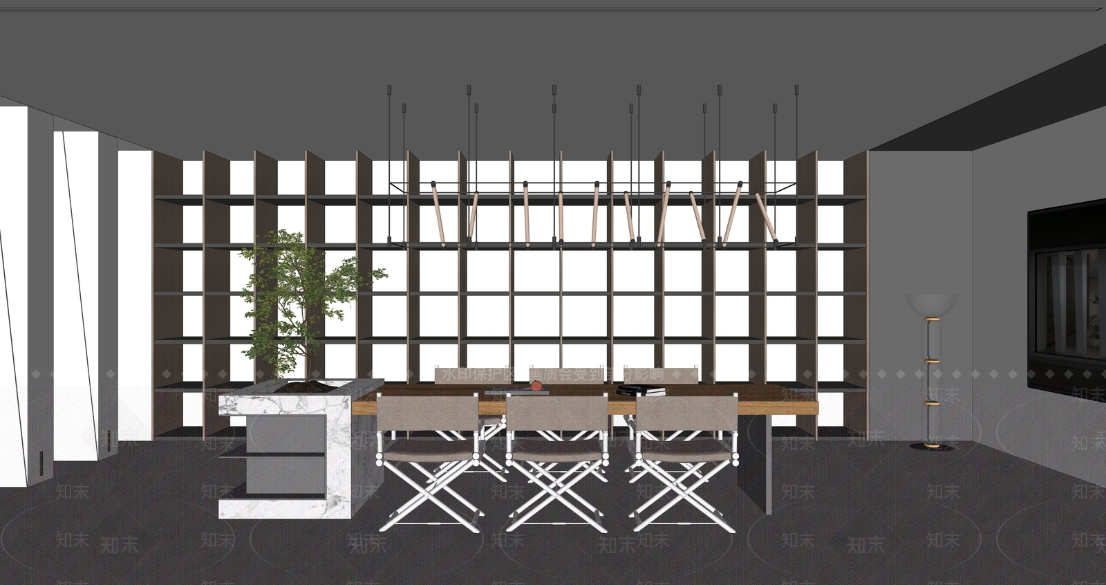 现代木作展厅SU模型下载【ID:1108389365】