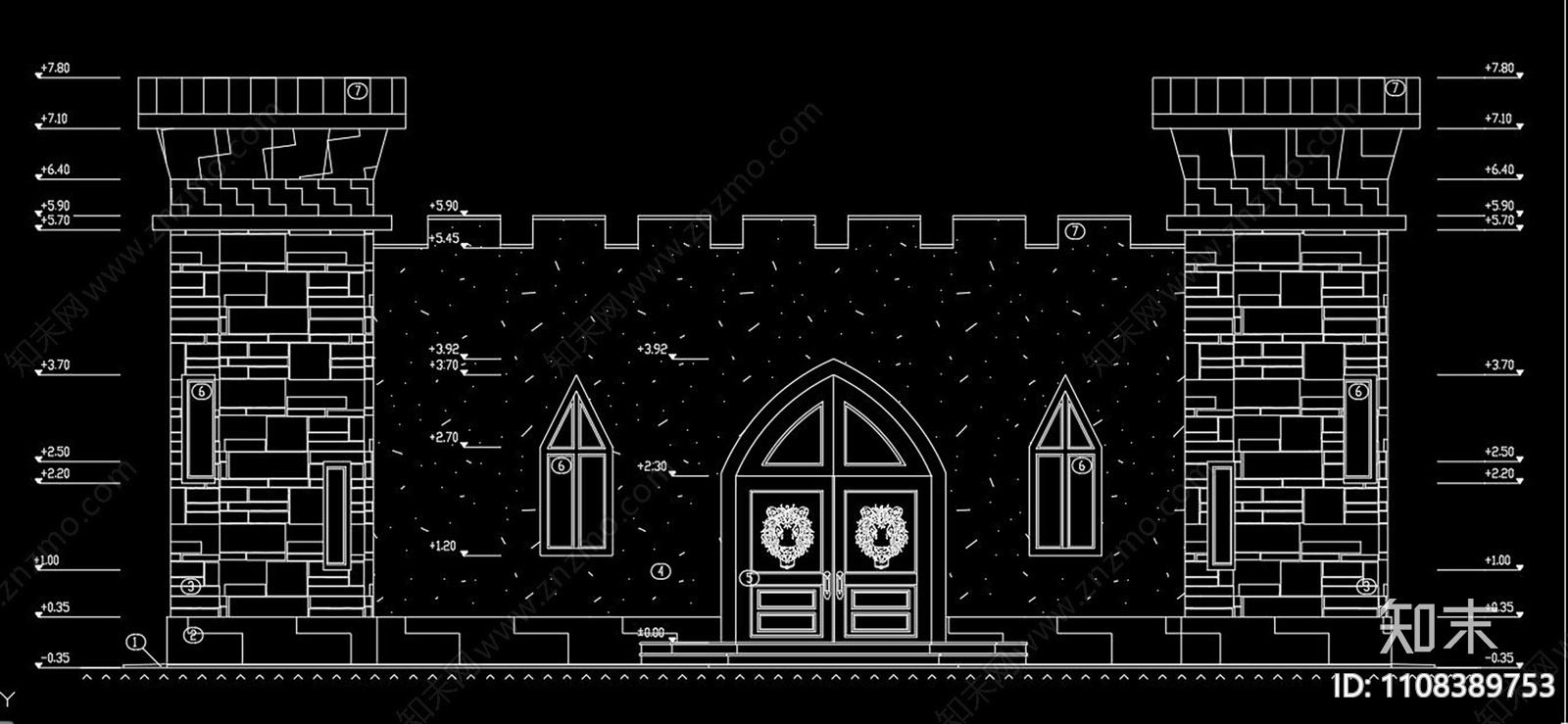 城堡建筑CADcad施工图下载【ID:1108389753】