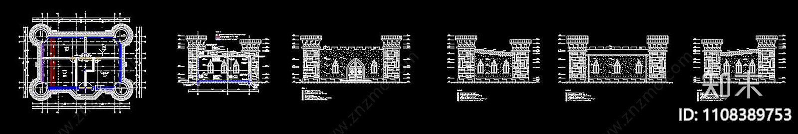 城堡建筑CADcad施工图下载【ID:1108389753】