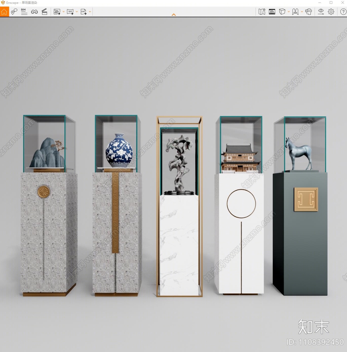 新中式艺术展柜SU模型下载【ID:1108392450】