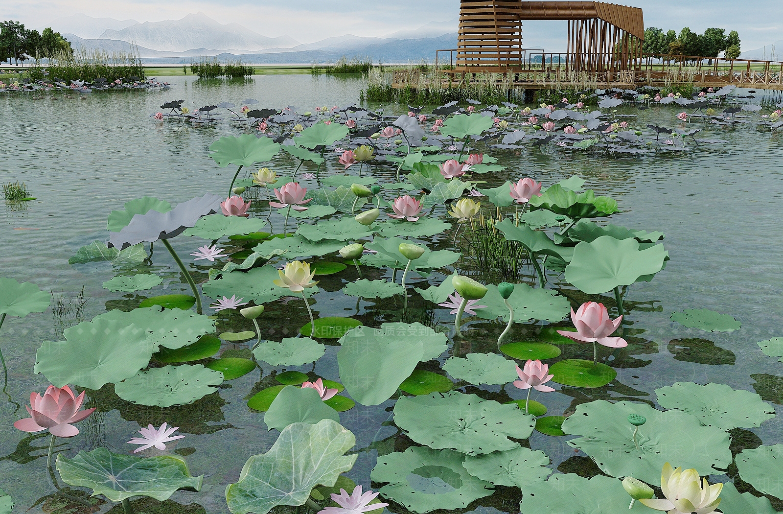 现代公园湖泊景观3D模型下载【ID:1108473765】