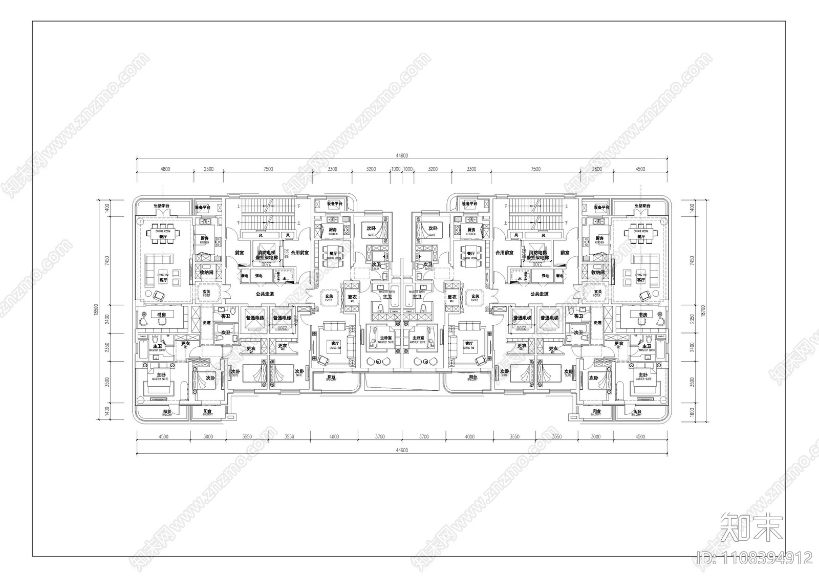 一类高层平面图cad施工图下载【ID:1108394912】