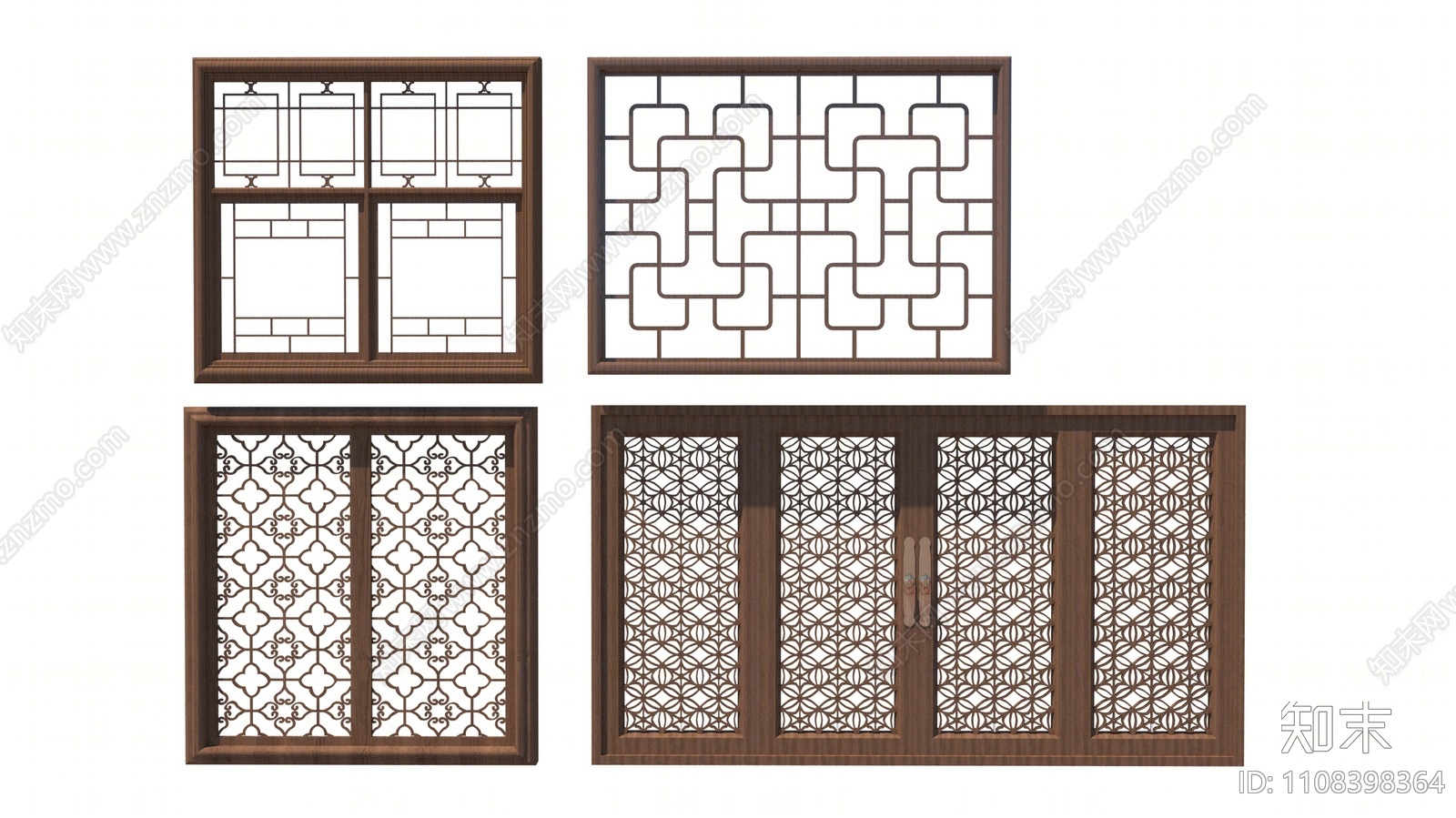 中式窗户组合SU模型下载【ID:1108398364】