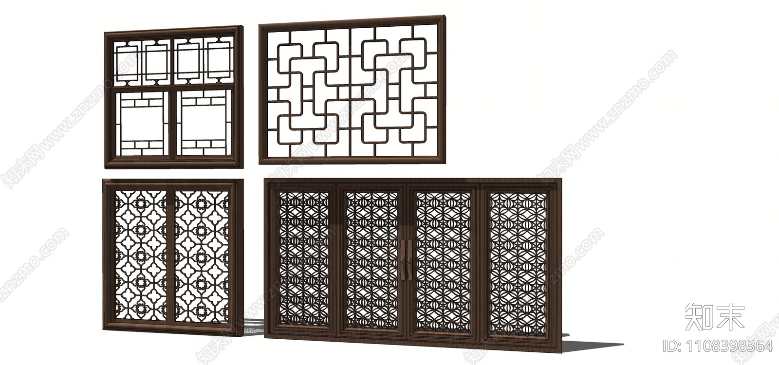 中式窗户组合SU模型下载【ID:1108398364】