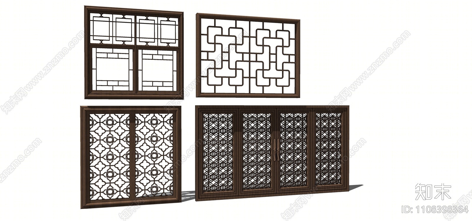 中式窗户组合SU模型下载【ID:1108398364】