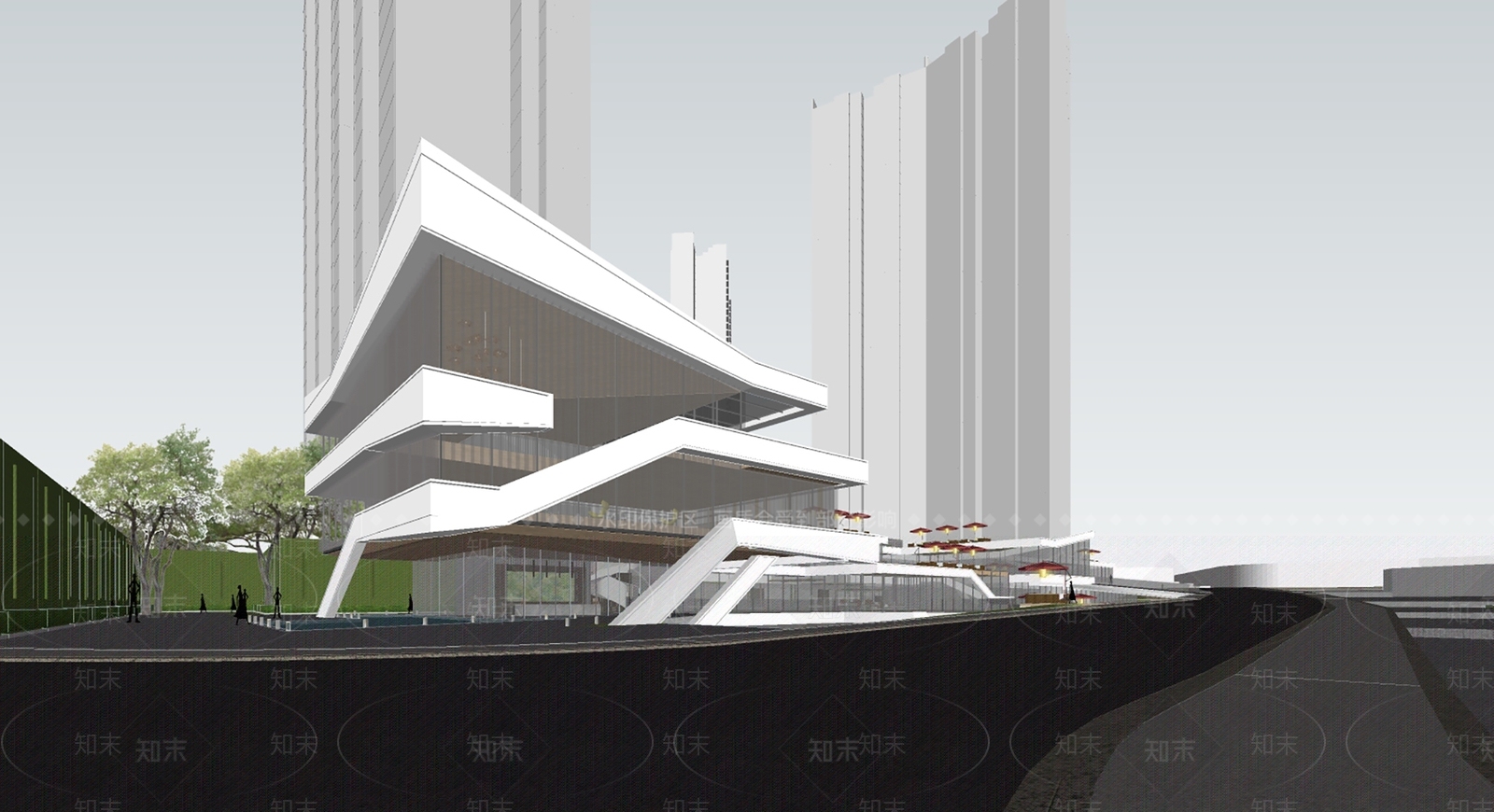 现代商业步行街SU模型下载【ID:1108399257】