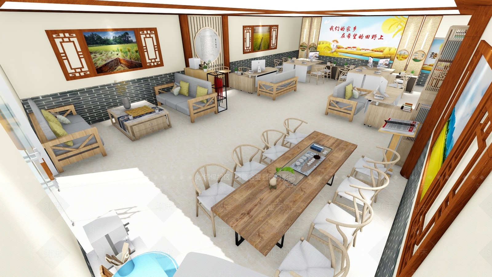 中式办事大厅SU模型下载【ID:1108417545】