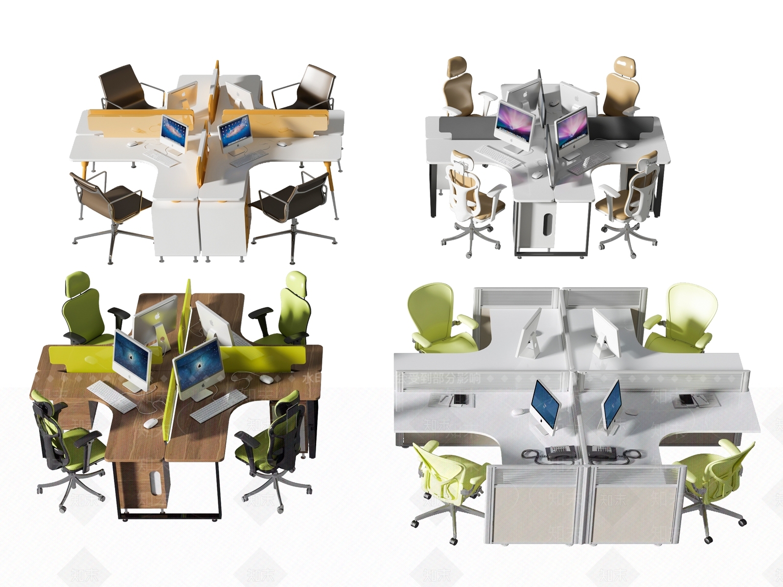 现代时尚办公电脑桌椅组合SU模型下载【ID:1108435690】