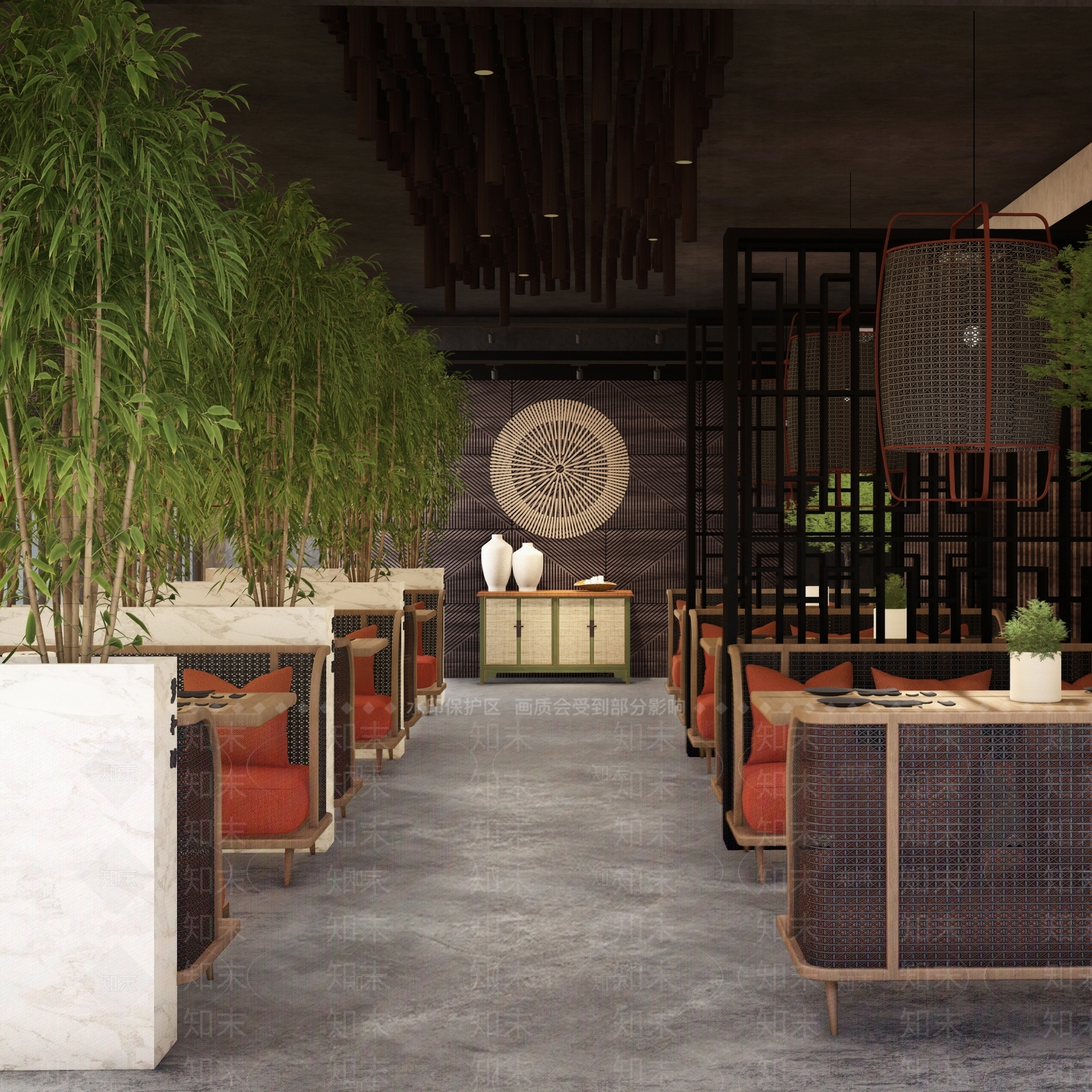 【SU悬赏模型】新中式风格餐厅SU模型下载【ID:1108476888】