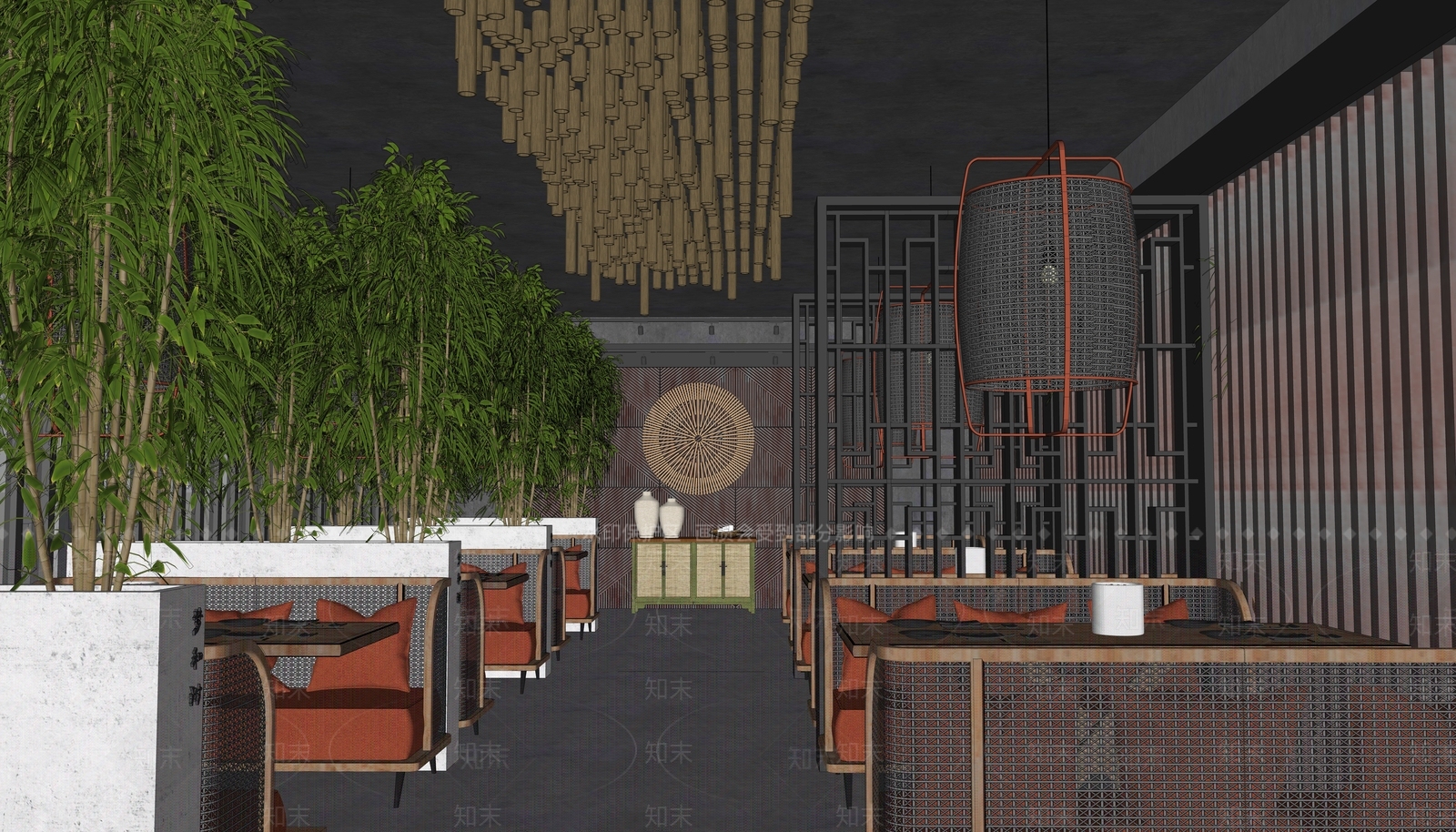 【SU悬赏模型】新中式风格餐厅SU模型下载【ID:1108476888】