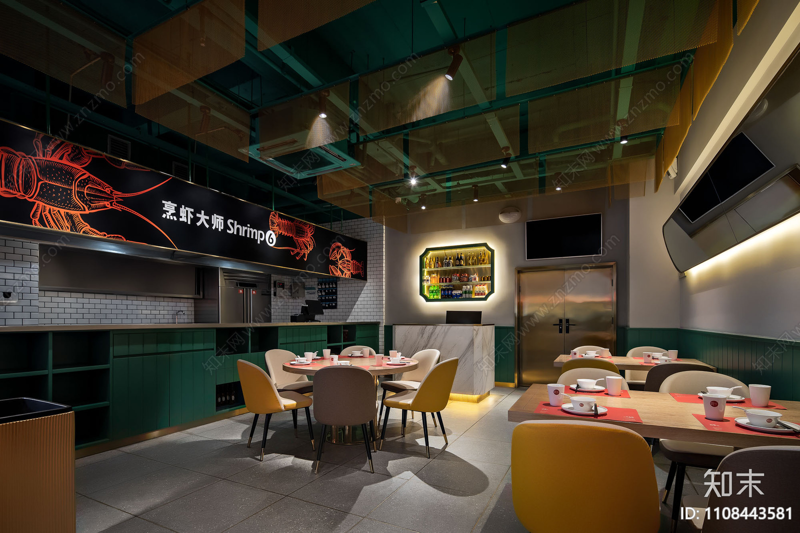 烹虾快餐店CADcad施工图下载【ID:1108443581】