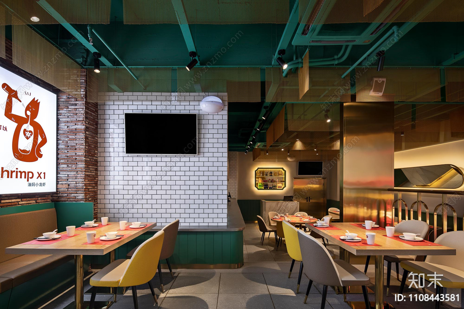 烹虾快餐店CAD施工图下载【ID:1108443581】
