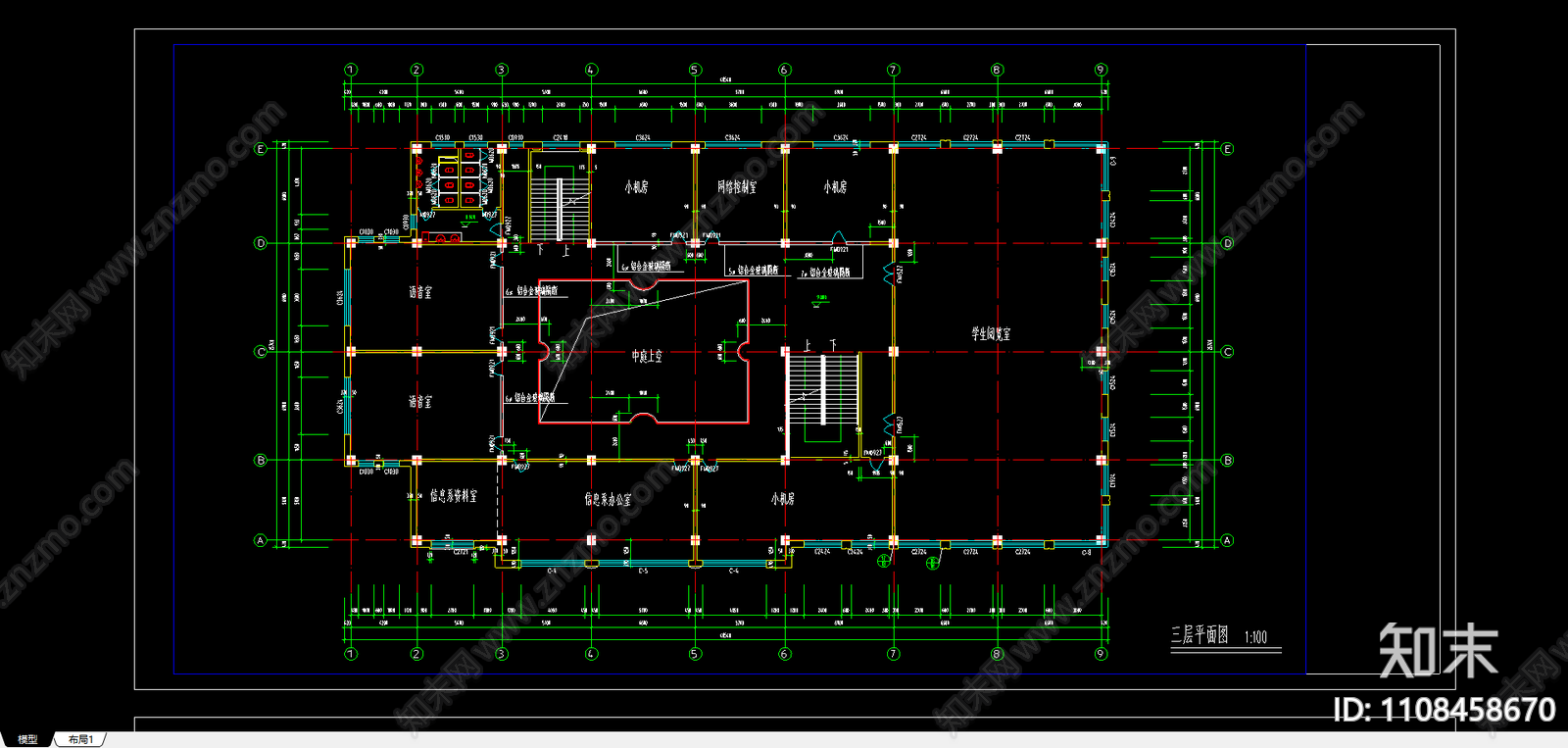 学校图书馆建筑图cad施工图下载【ID:1108458670】