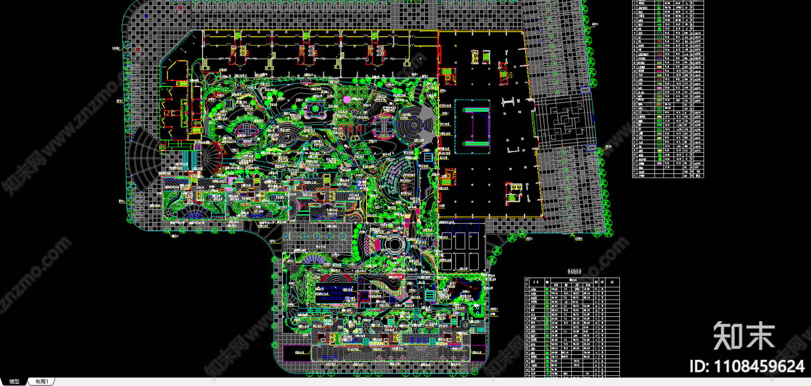 绿化配植总平面图cad施工图下载【ID:1108459624】