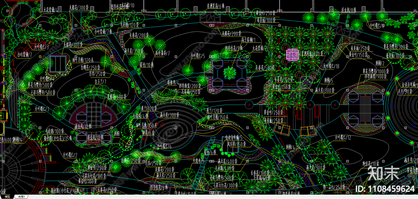 绿化配植总平面图cad施工图下载【ID:1108459624】