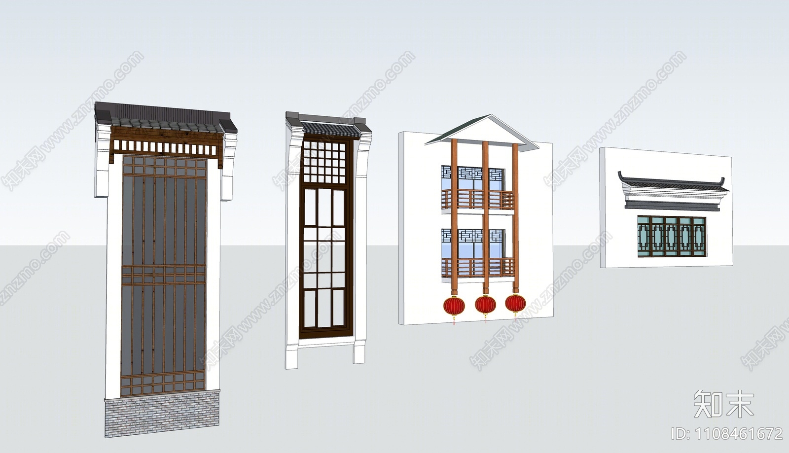 中式窗户组合SU模型下载【ID:1108461672】
