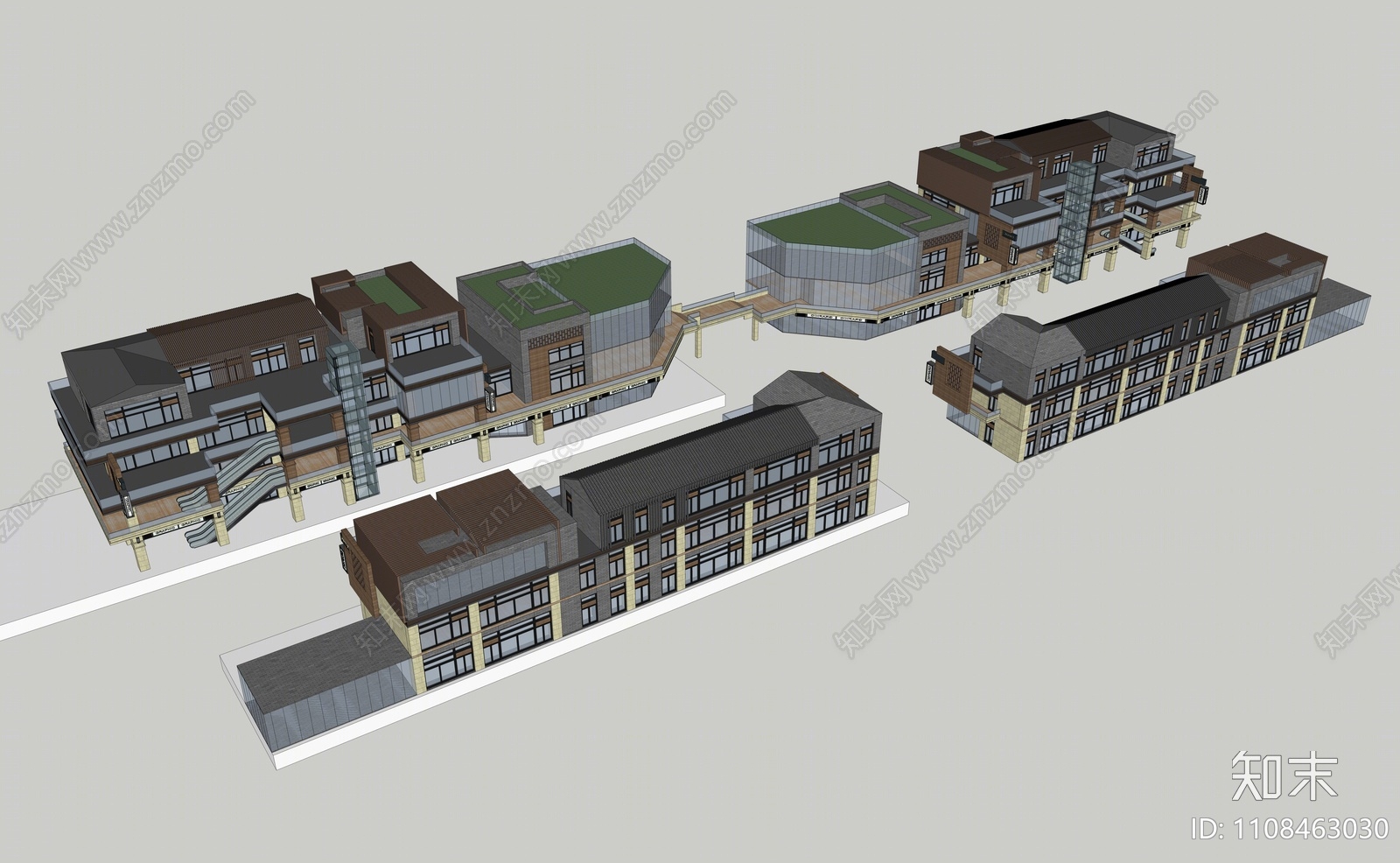 现代商业步行街SU模型下载【ID:1108463030】