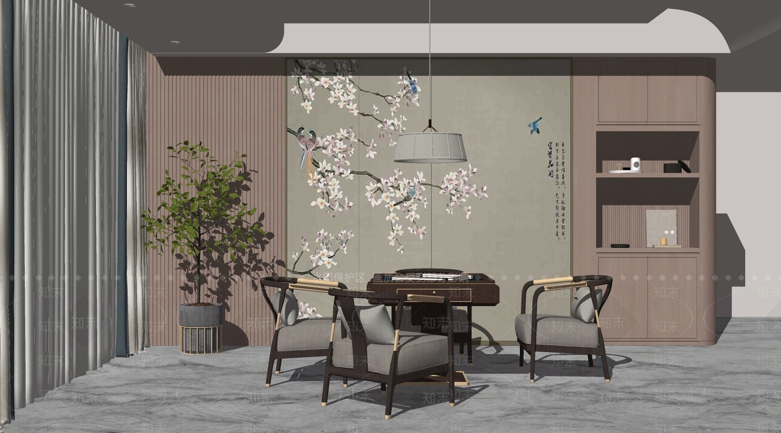 新中式棋牌室SU模型下载【ID:1108463983】
