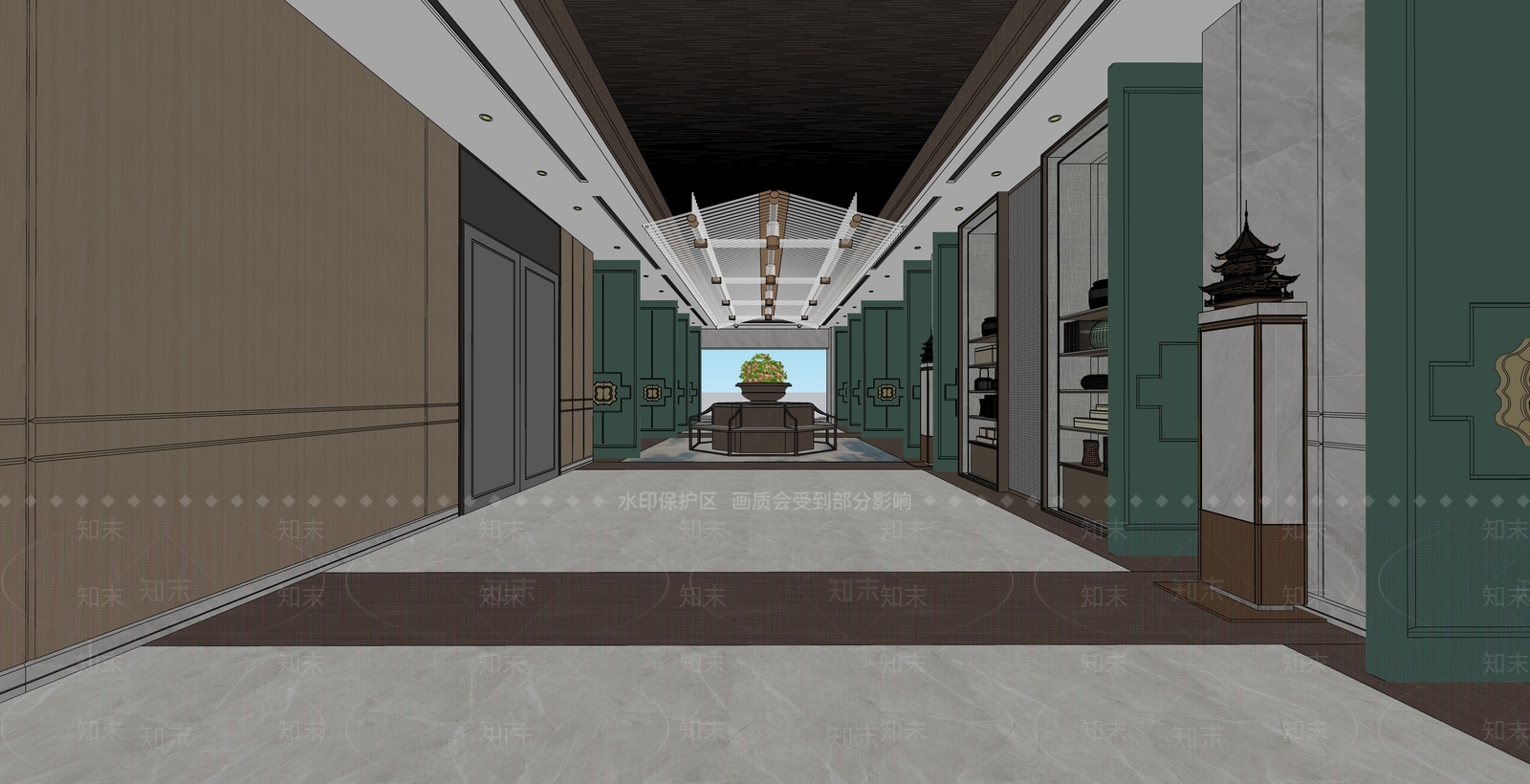 新中式酒店大堂SU模型下载【ID:1108469034】