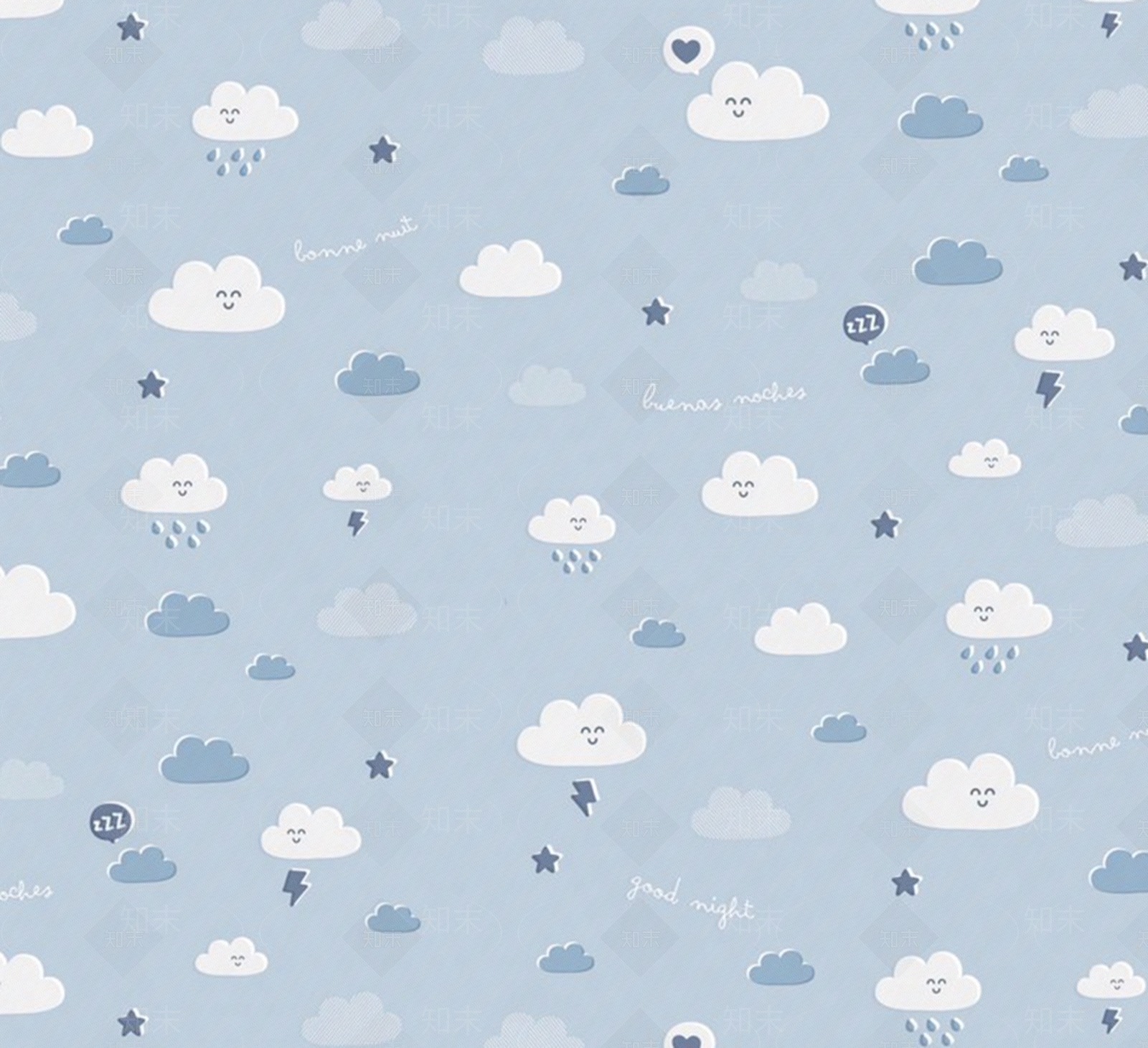 浅蓝云朵卡通壁纸贴图下载【ID:1108480491】