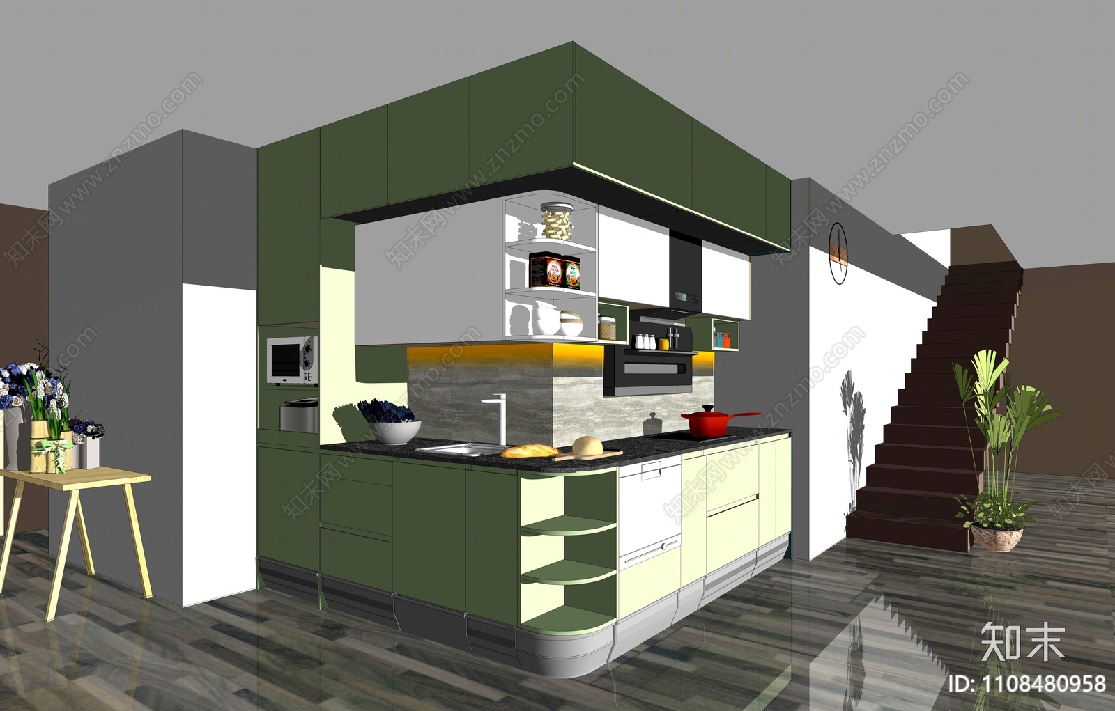 现代开放式厨房SU模型下载【ID:1108480958】