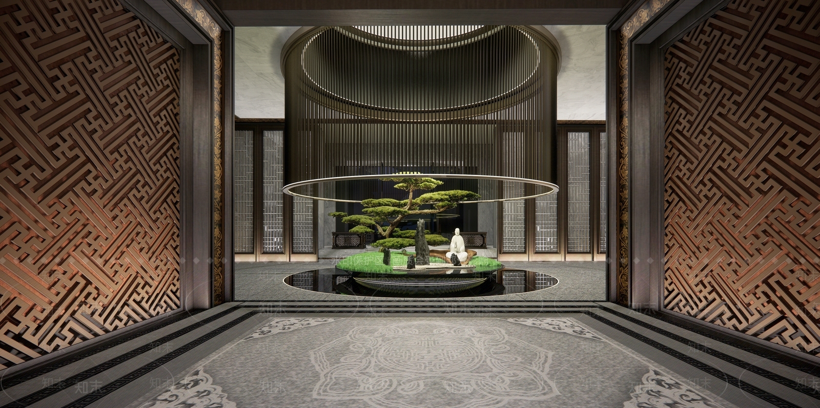 新中式酒店大堂SU模型下载【ID:1108481817】