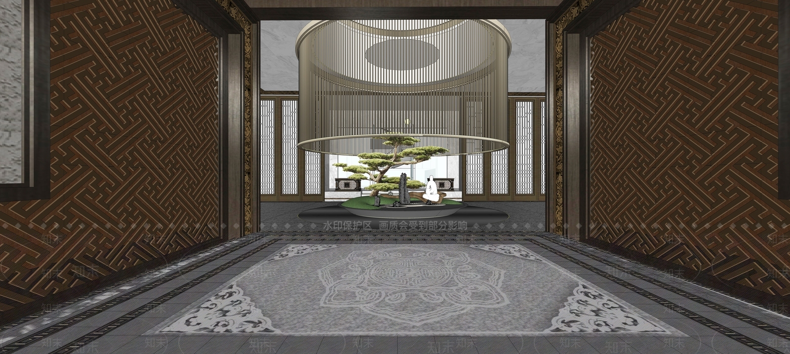 新中式酒店大堂SU模型下载【ID:1108481817】