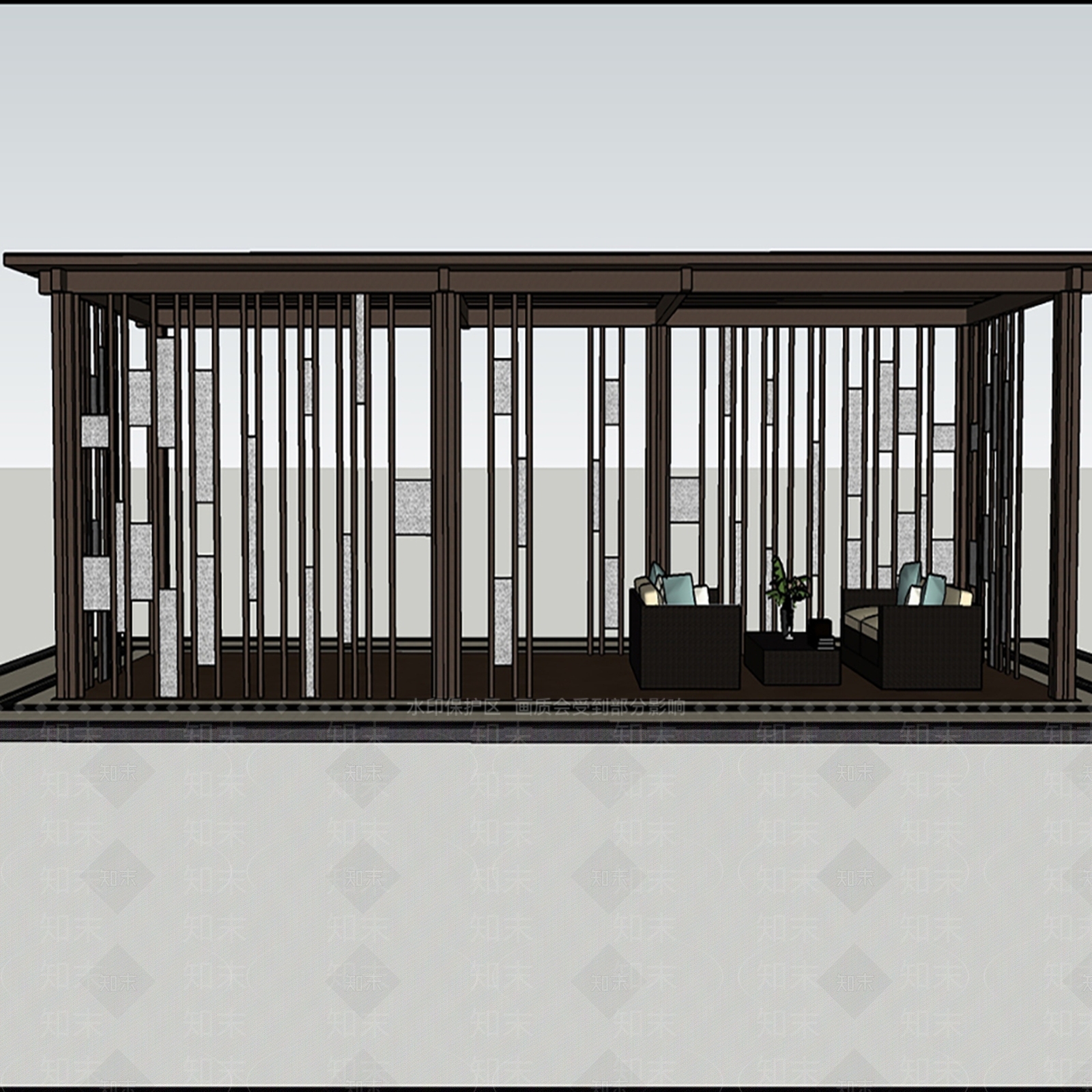 现代小区廊架SU模型下载【ID:1108481891】_知末su模型网