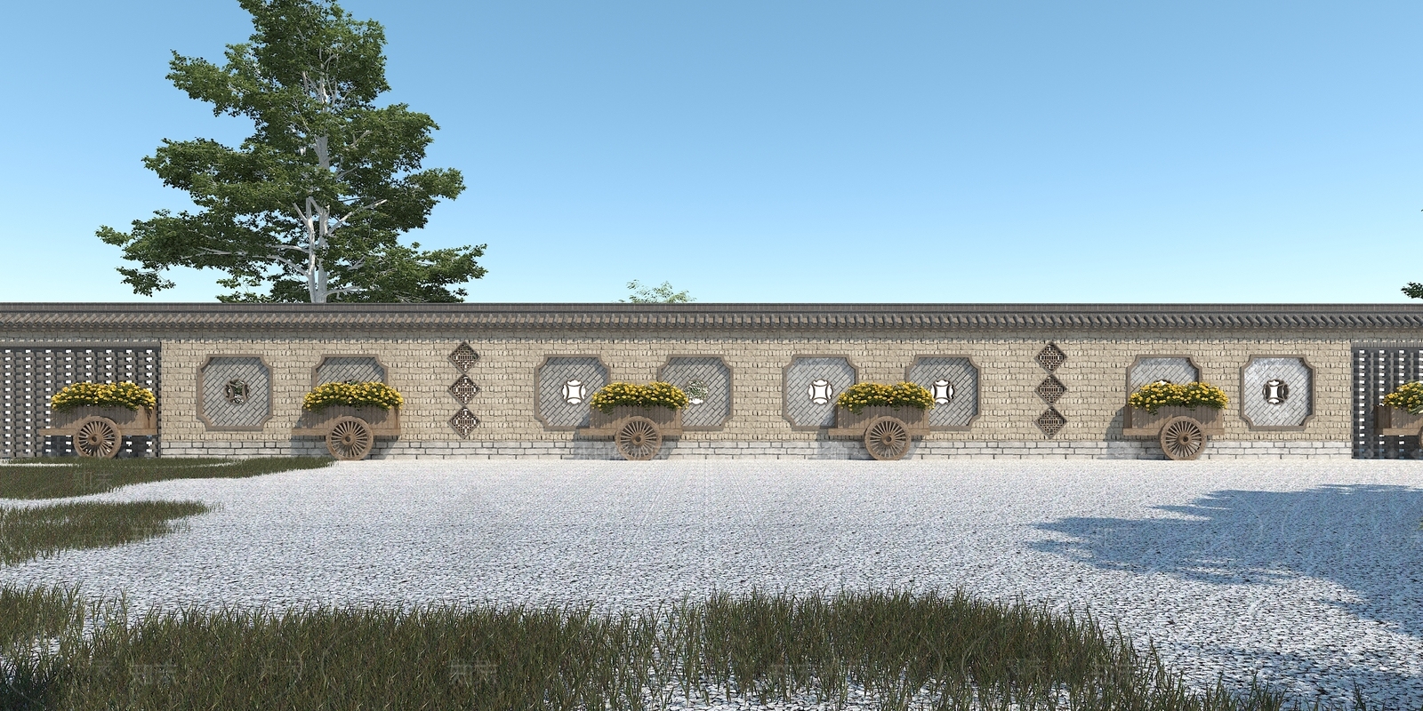 中式园林景观墙3D模型下载【ID:1108488365】