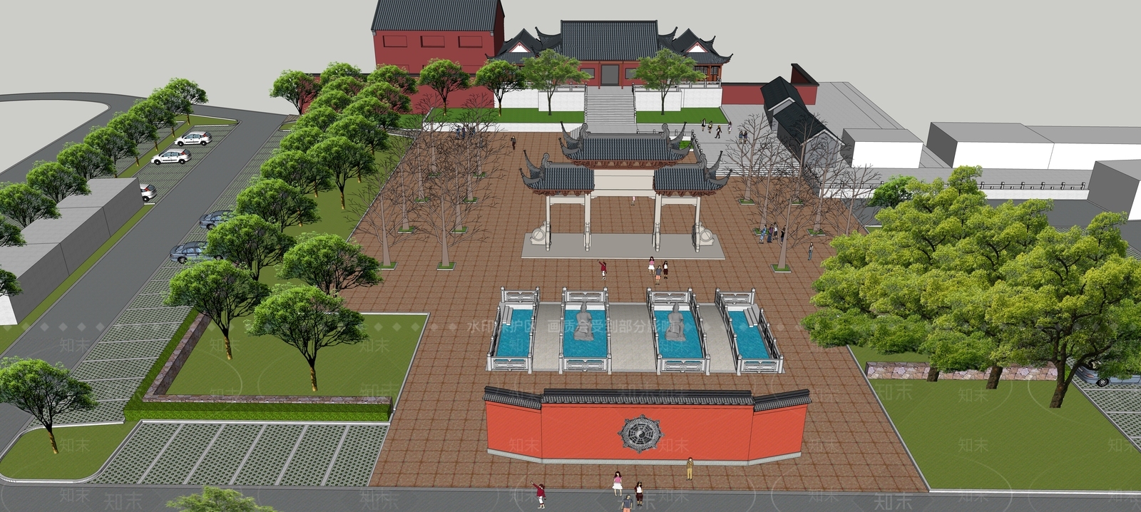 新中式寺庙建筑SU模型下载【ID:1108489534】