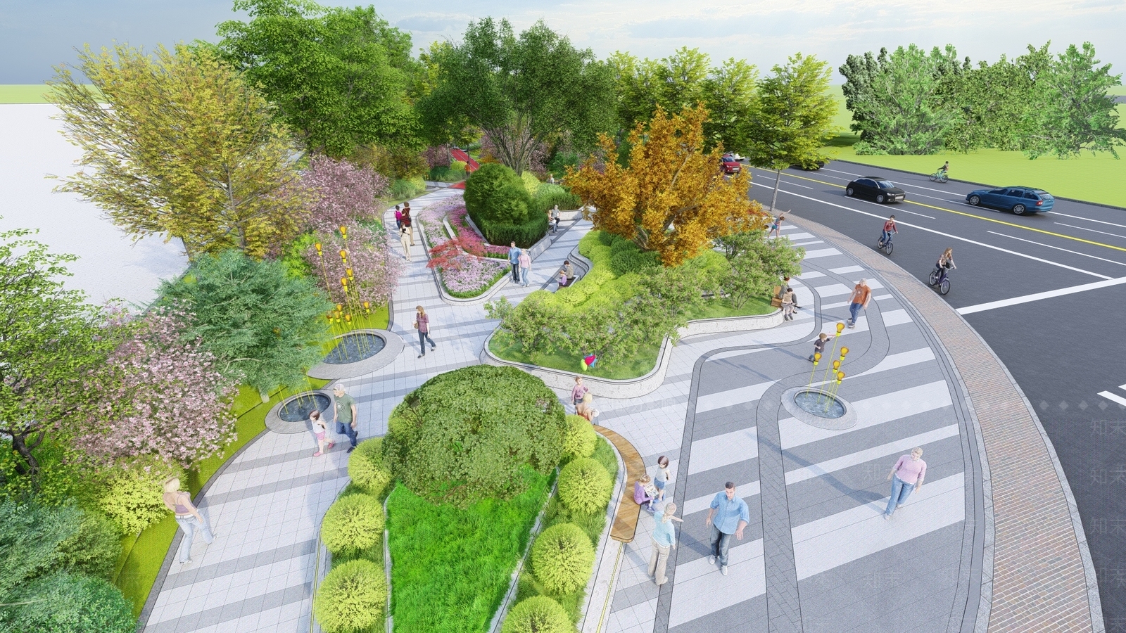 现代城市带状公园景观SU模型下载【ID:1108490183】