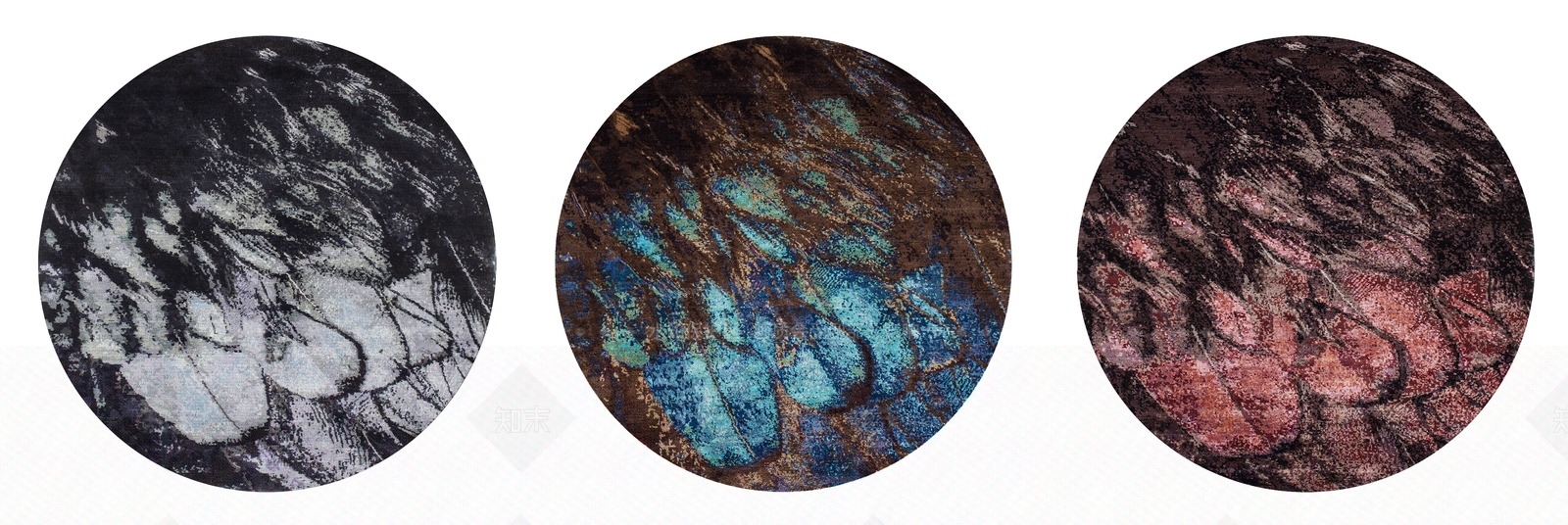 现代黑灰蓝红咖色圆形地毯组合3D模型下载【ID:1108490903】