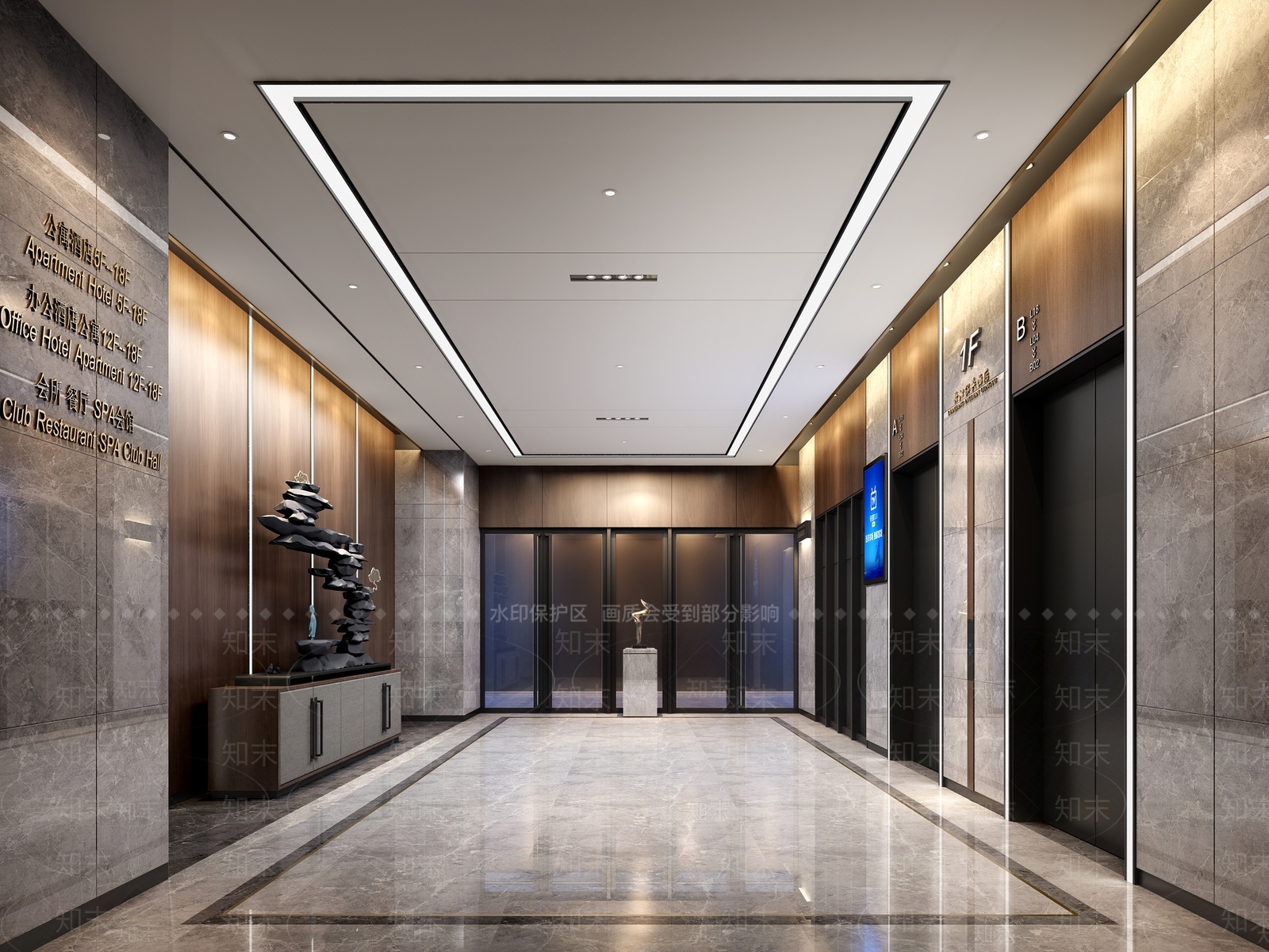 现代酒店电梯厅3D模型下载【ID:1108504514】