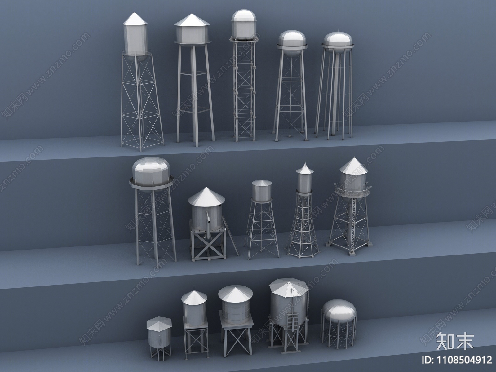 现代冷却水塔3D模型下载【ID:1108504912】