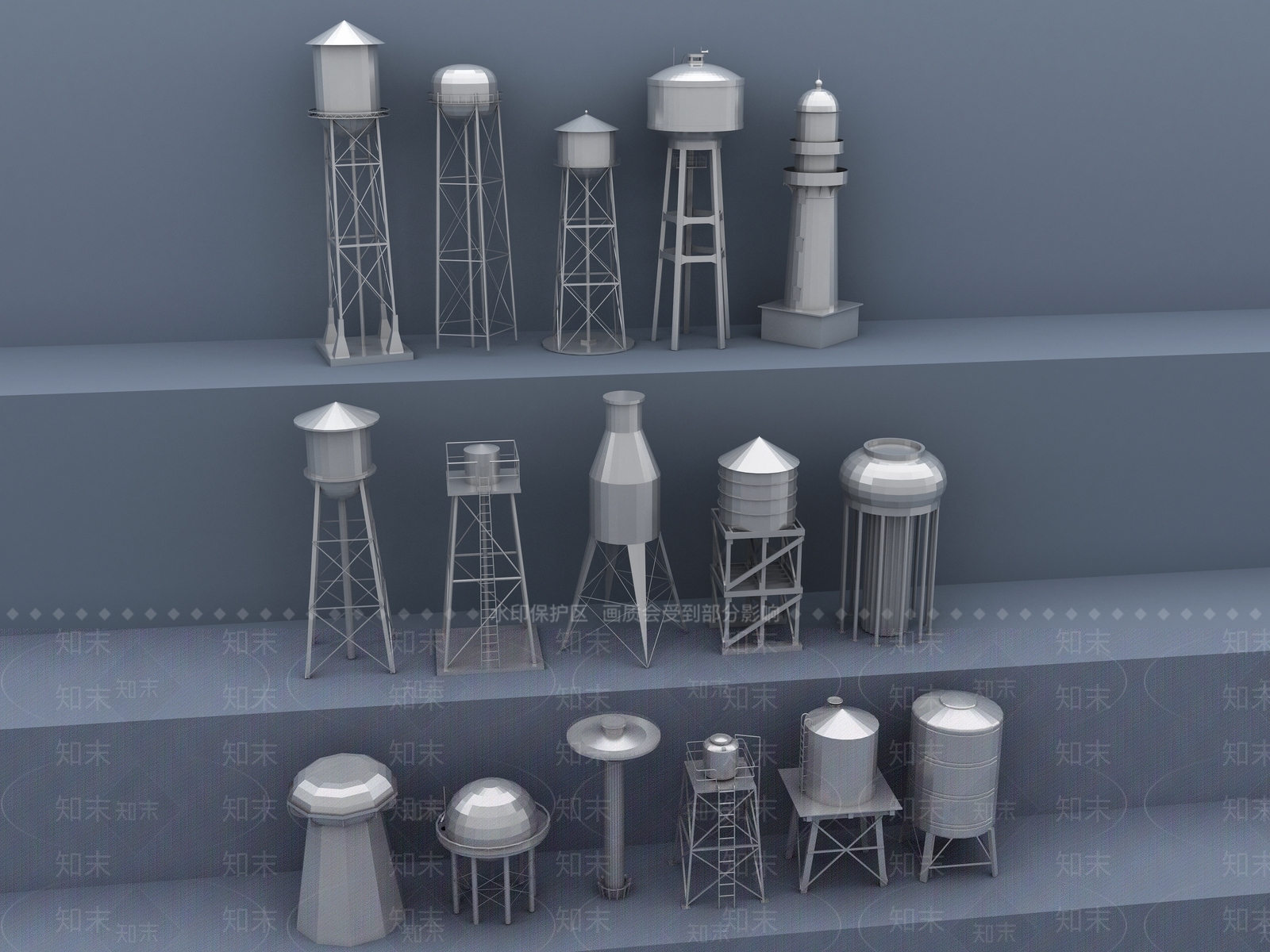 现代冷却水塔3D模型下载【ID:1108504917】