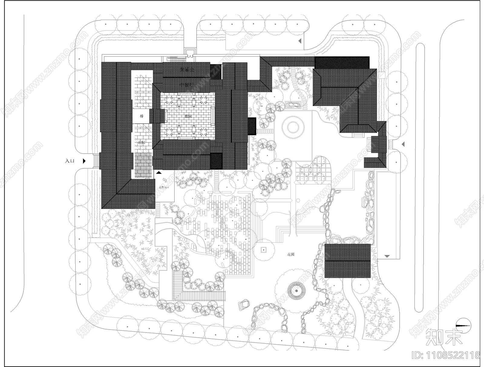 1000㎡餐厅室内建筑景观cad施工图下载【ID:1108522118】