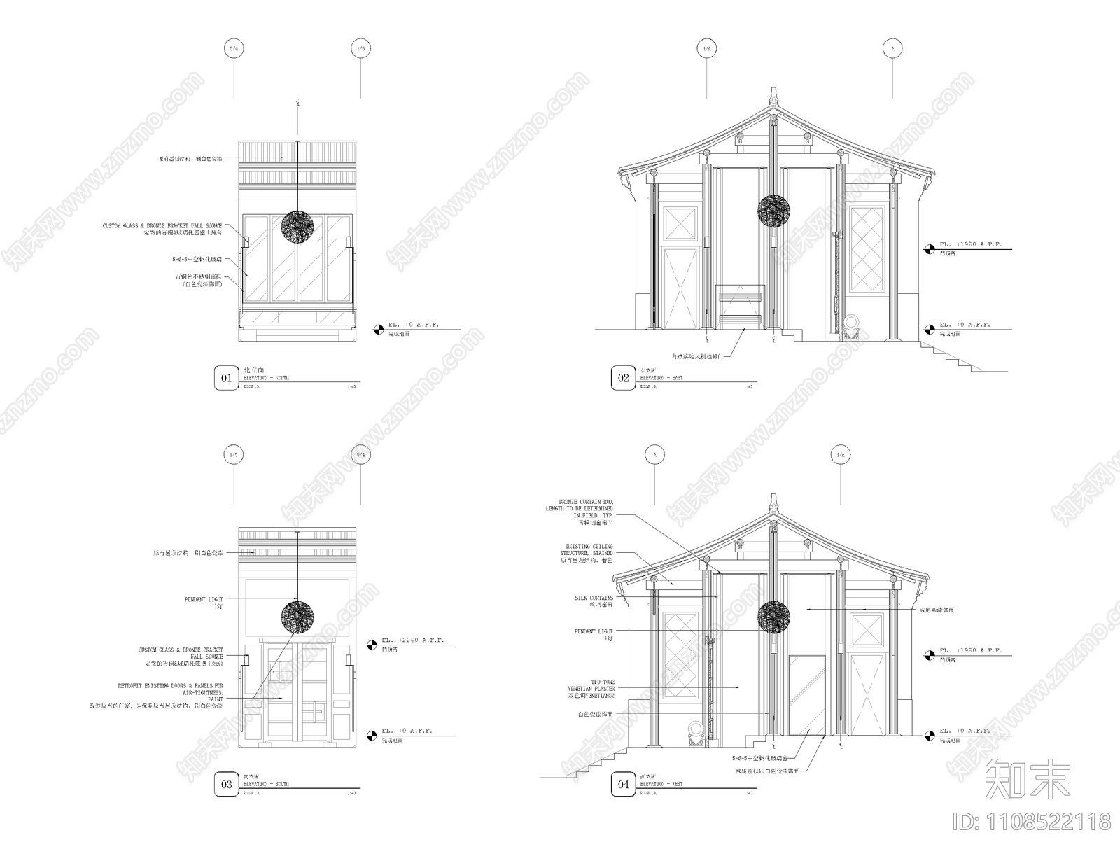 1000㎡餐厅室内建筑景观cad施工图下载【ID:1108522118】