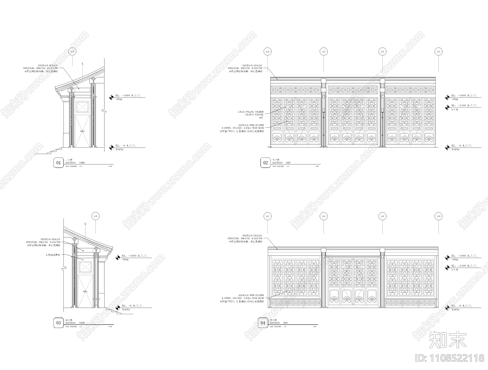 1000㎡餐厅室内建筑景观cad施工图下载【ID:1108522118】