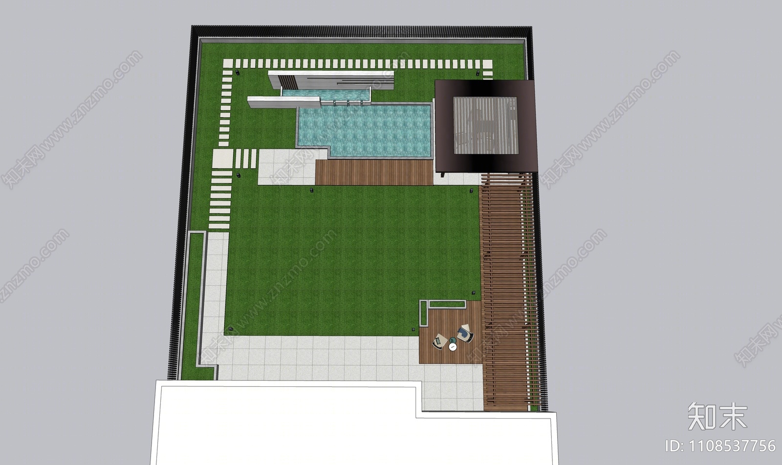 现代庭院花园SU模型下载【ID:1108537756】