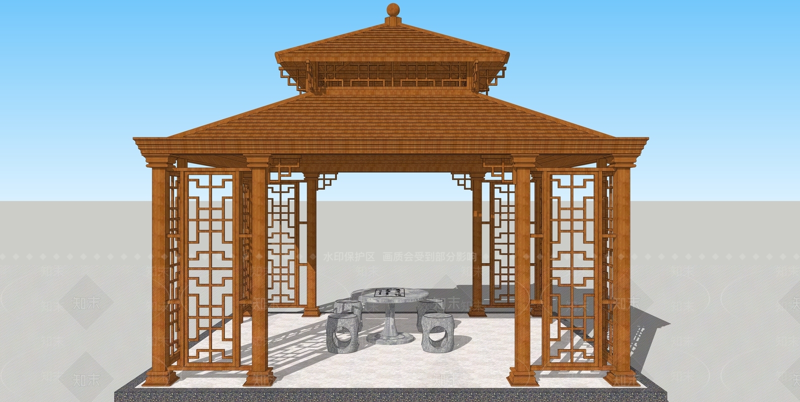 中式四角凉亭SU模型下载【ID:1108542236】