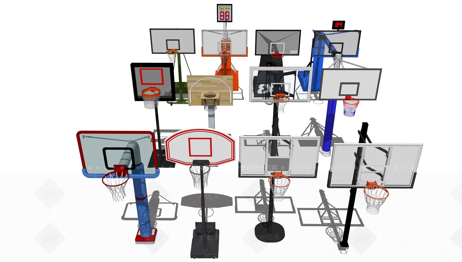 现代篮球架SU模型下载【ID:1108547096】