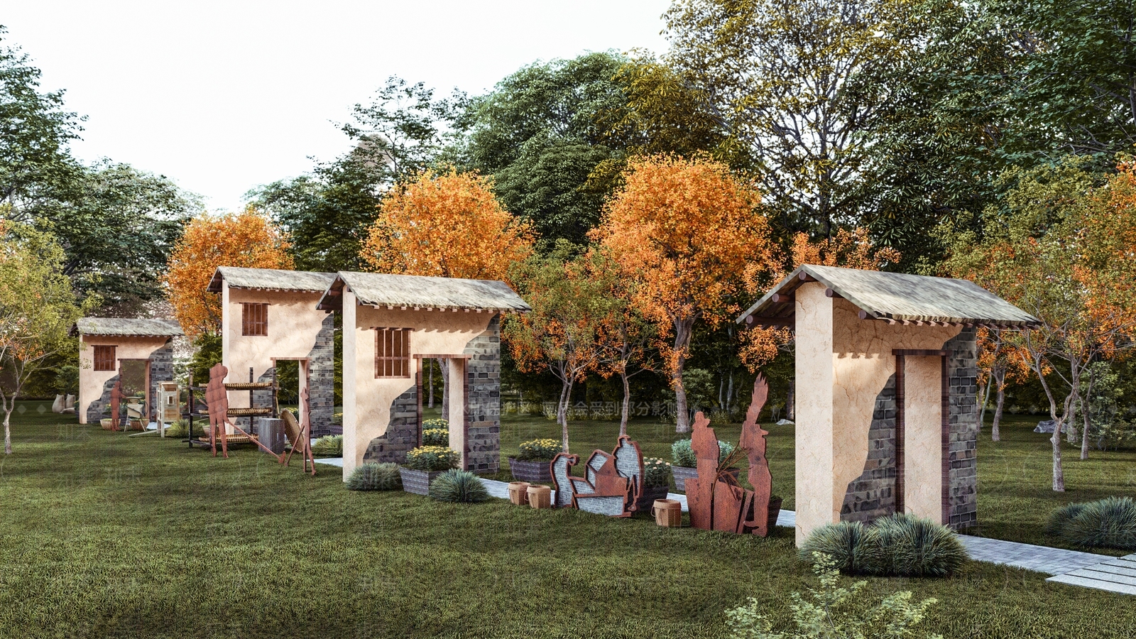 中式农耕文化雕塑小品SU模型下载【ID:1108558300】