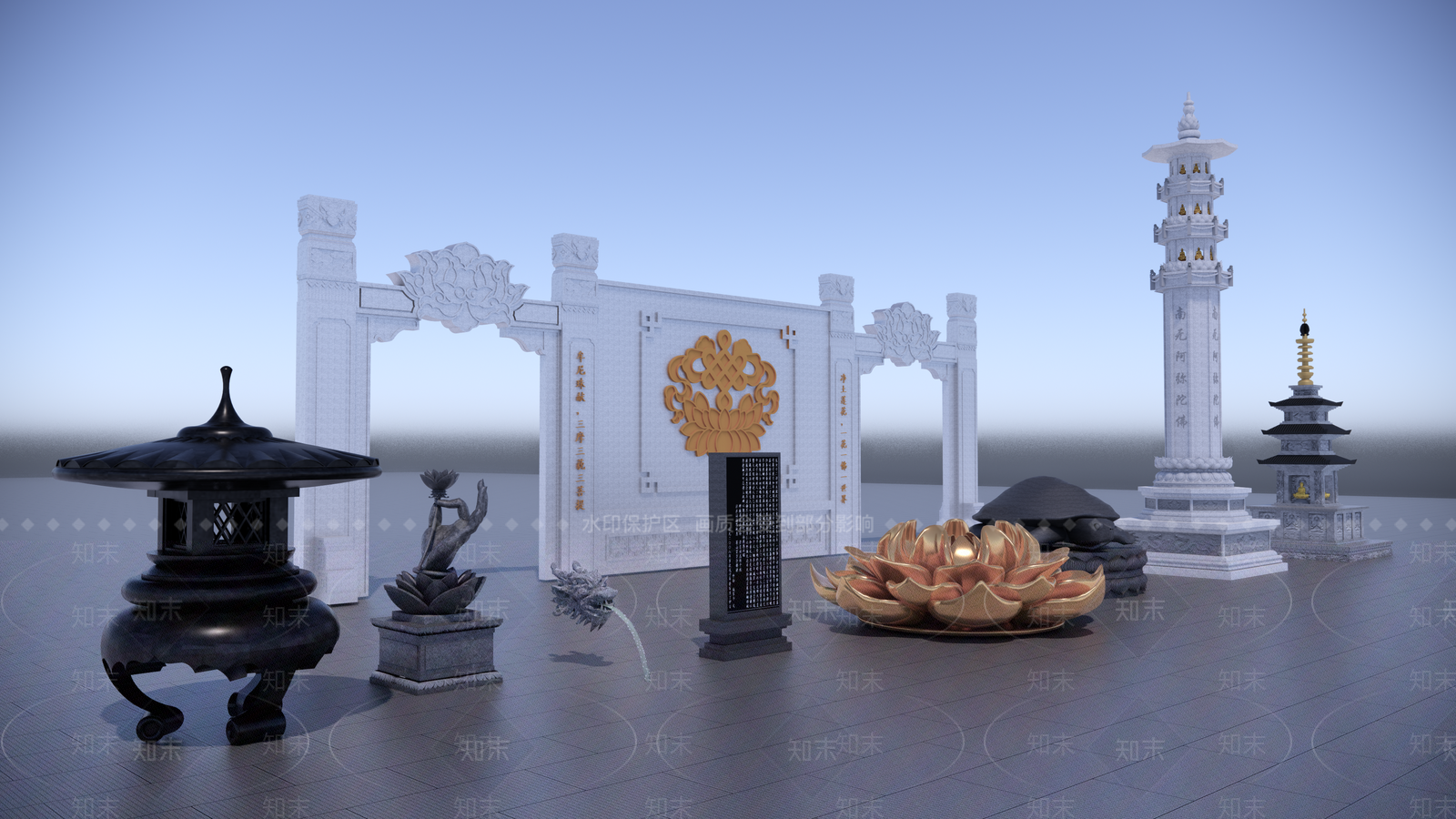 中式佛寺雕塑小品SU模型下载【ID:1108564315】