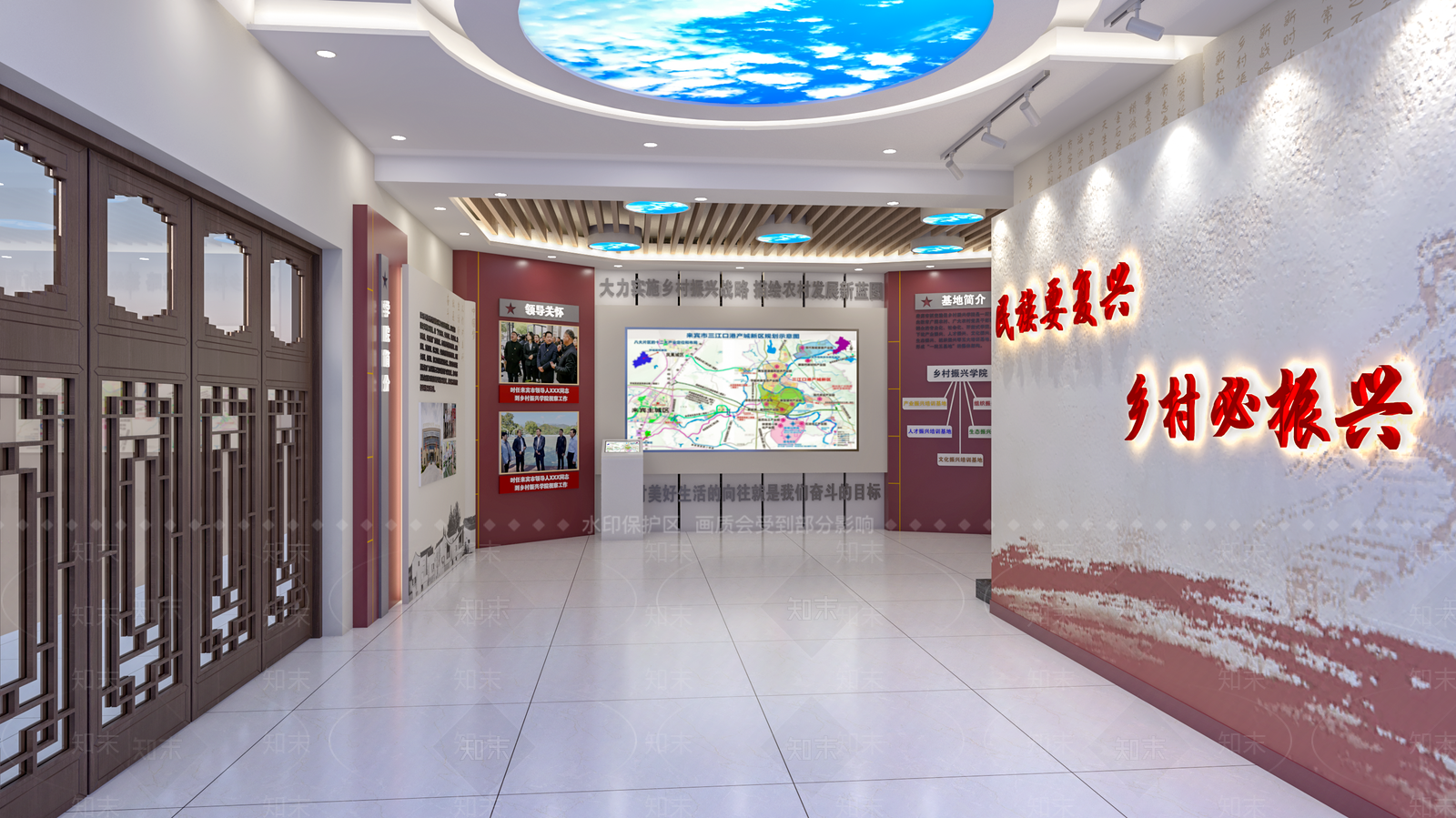 现代乡村振兴展厅SU模型下载【ID:1108565120】